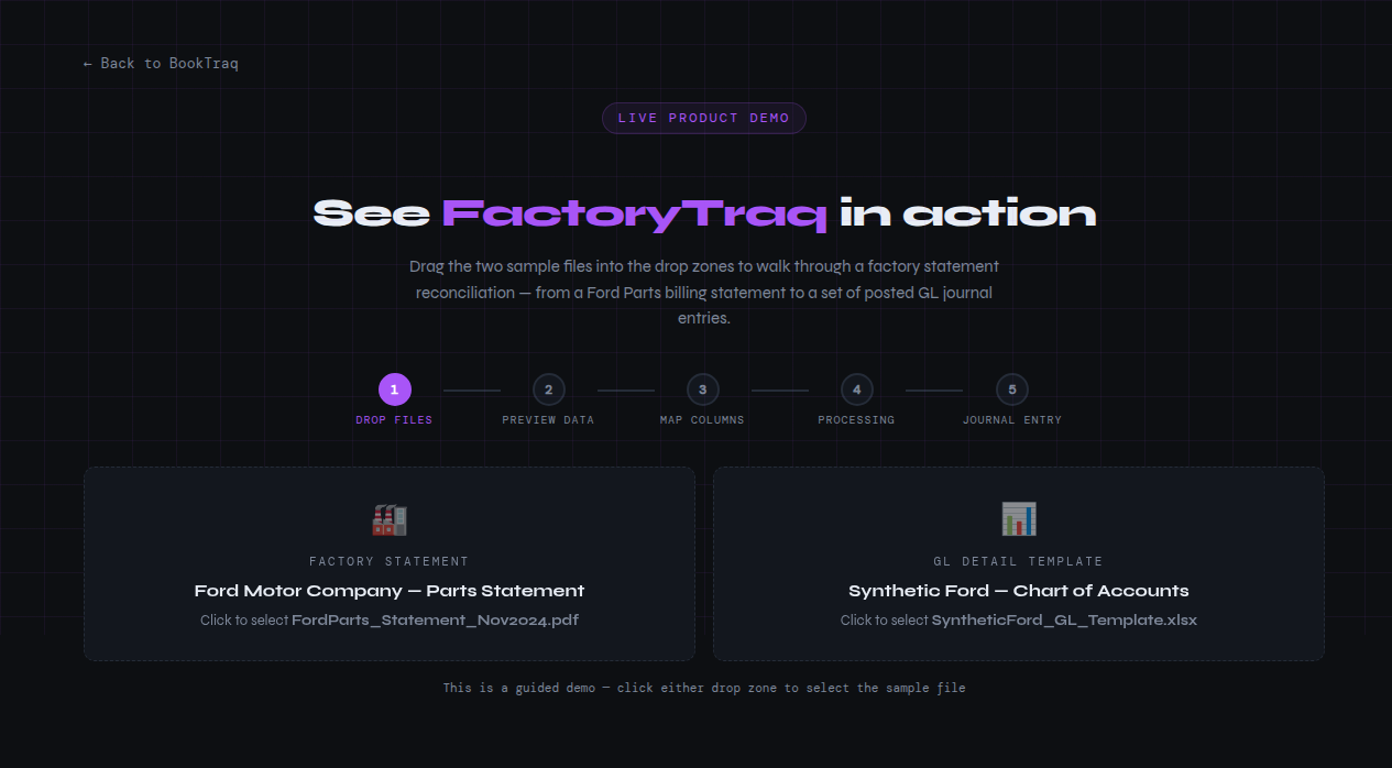 FactoryTraq factory statement matching interface